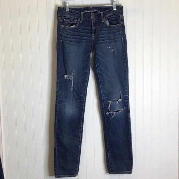 💖 American Eagle | 🦅 Skinny Distressed Jeans Size 4 X 32 - Picture 8 of 12